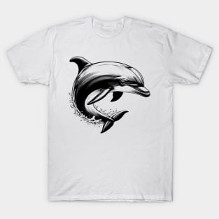 Stick Figure of a Dolphin in Black Ink T-Shirt